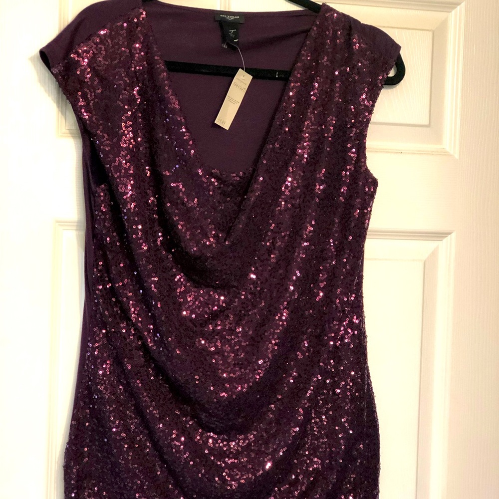 Ann Taylor Sequins Purple Sleeveless Top Large
